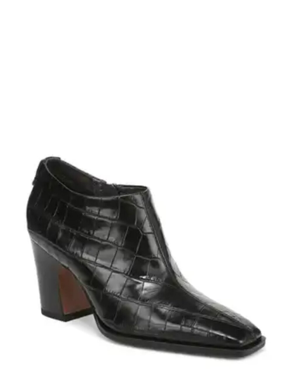 Franco Sarto Women's A-Jude Croc-Embossed Black Leather Heeled Ankle Boots. 9.5